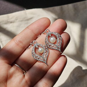 Handmade <b>Pearl</b> Drop <b>Earrings</b> 925 <b>Sterling</b> <b>Silver</b> Trendy Vintage Wedding Women's Elegant Jewelry - Product Image 2