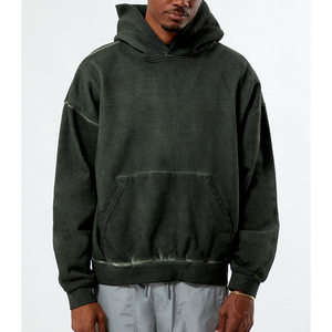 Sudadera con capucha y cremallera para hombre, estilo vintage, lavado desgastado, oversize, 400GSM, forro polar grueso, 100% algodón, secado rápido - Product Image 6