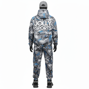 Conjunto de Chaqueta Cortavientos de Poliéster Premium de 180 g/m², Estampado de Grafiti Gris Azul, Logotipo Personalizado, Impresión DTF de Alta Densidad - Product Image 4