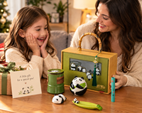 Ensemble de gobelets en papier Panda avec logo personnalisé, imprimés à l'écran, thème porte-bonheur 'Step Up' en bambou, cadeau promotionnel d'entreprise en vrac, boîte cadeau