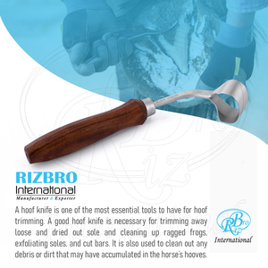 Rizbro International - Cuchillo para Cascos de Acero Inoxidable con <span class=keywords><strong>2</strong></span> Hojas Reutilizables y Mango de Madera, Herramienta para Recortar Cascos Equinos, Certificación ISO CE - Product Image 6