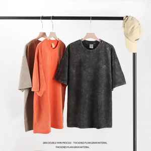 2025 camiseta lavada Unisex de alta calidad Heavy Vintage Faded 100% algodón estampado de gran tamaño Casual manga corta lavado ácido camiseta hombres - Product Image 4