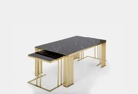 Ensemble de tables basses gigognes de style classique moderne, plateau en MDF, structure en métal laiton, meubles de salon, modèle Netra 009, garantie 2 ans