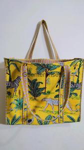 Elegante bolso de mano de algodón para mujer, ligero, reutilizable, diseño de Estampado de jungla, bolso de hombro para compras y viajes a la playa - Product Image 2