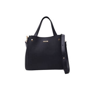 Sac à main en cuir de vache noir grainé - Product Image 1