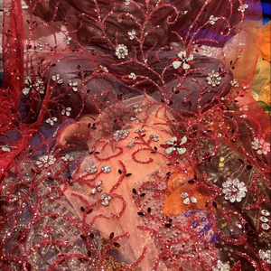 Meilleur Prix De Luxe 100% Polyester Perlé Tissu Zircon Brodé À La Main Fournisseur Indien Tissé Maille Antistatique pour Vêtements - Product Image 1