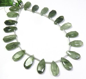 Pera de cuarzo rutilo verde facetado corte alemán 8 \ "hebra 20 piezas cuentas de piedras preciosas sueltas naturales 100% Natural 100% seleccionado a mano - Product Image 1