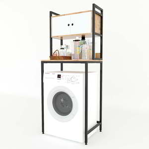 Meuble en bois de caoutchouc KMG68007 70x50x172cm avec cadre en fer, support pour machine à laver, équipement de repassage et de lavage - Product Image 1