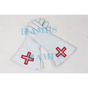 Mejor calidad ST. Guantes de cuero blanco Thomas of ACON Gauntlet con RED Masonic Regalia a la venta - Product Image 1