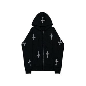Sweat à capuche personnalisé avec strass pour homme, sweat à capuche lourd à fermeture éclair intégrale, nouveau sweat à capuche avec strass de haute qualité pour le streetwear - Product Image 1