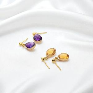 925 Pera de plata Aguamarina Piedra preciosa Oro Electrochapado Pendientes de gota Joyería-Push Back Pendientes Joyería-Precio al por mayor - Product Image 4