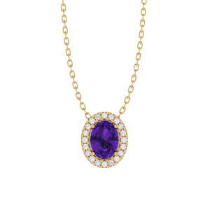 Collar con Colgante de Amatista de Corte Ovalado, Cadena de 18 Pulgadas, Chapado en Oro, Plata de Ley, 8.0 mm de Ancho, 1.2 g de Peso - Product Image 2