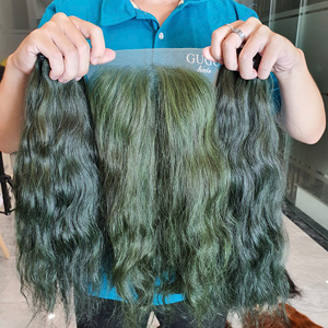 ช่อผมมนุษย์เวียดนามพร้อมที่ปิดผมตรงสีเขียวเข้ม - Product Image 1