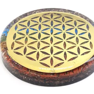 Beste Qualität Hot Sale Natural Orgone 7 Chakra Kristall blume des Lebens Stein Untersetzer Plater Achat Scheibe