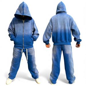 Conjunto Deportivo Unisex de Corte Regular, Estilo Urbano, Tejido Grueso, con Estampado Lavado Ácido, Elaborado con 100% Algodón, Resistente al Viento, para Otoño - Product Image 1