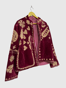 เสื้อแจ็คเก็ตกำมะหยี่ปักลายดอกไม้ แขนยาวทรงปีกค้างคาว ไซส์ใหญ่สำหรับผู้ใหญ่ เสื้อผ้าฤดูหนาว ทำมือ สไตล์โบโฮชิค - Product Image 2