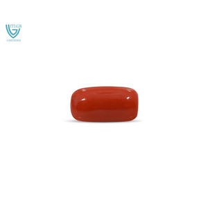 พลอยปะการังสีแดงทรงสี่เหลี่ยม 9.35 กะรัต ได้รับการรับรองจาก GIA พลอยธรรมชาติ โทนสีเหลืองเขียว ผ่านการอบความร้อน ความสูง 8 มม. - Product Image 1