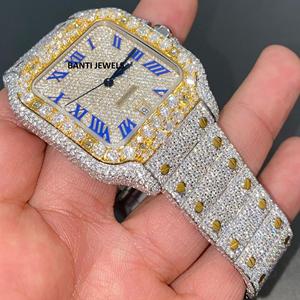 Reloj de Lujo con Incrustaciones de Moissanita Cuadrada, Acabado en Oro y Plata de Dos Tonos, Estilo Hip Hop, Aspecto de Diamante, Automático - Product Image 3