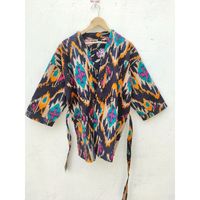 Damen Kurze Vintage Festival Mode Handgefertigte 100% Baumwolle Schlafbekleidung V-Ausschnitt Kordelzug Atmungsaktiv Kantha Gesteppt