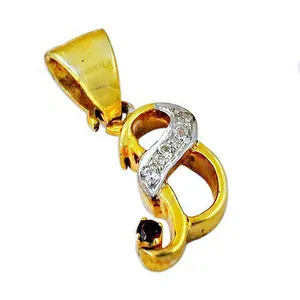 จี้รูปตัวอักษร 'S' ประดับพลอยโกเมนและเพชร ชุบทอง - Product Image 3
