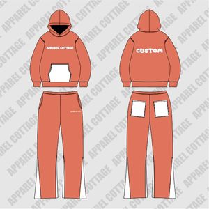 OEM al por mayor 100% algodón blanco bolsillos y logotipos pantalones acampanados con capucha comodidad transpirable chándal conjuntos hombres traje impreso - Product Image 1