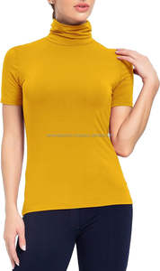 100% algodón de alta calidad al por mayor Bangladesh manga corta mujeres cuello alto 160gsm OEM camiseta - Product Image 4