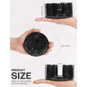 Black <b>Ceramic</b> Classic <b>Coasters</b> Set of 6 with Holder Eco-Friendly Round Drink Mats - Product Image 5