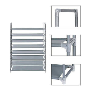 Meuble à chaussures Myrva grand gris, 5 niveaux, en acier inoxydable, sur pied, pour rangement de placard, design minimaliste, capacité 20-35 paires - Product Image 5