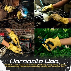 ถุงมือนิรภัยสำหรับงานหนักถุงมือหนังวัวทนทานต่อการเจาะสำหรับงานสวนและใช้งานกลางแจ้ง - Product Image 3