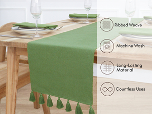 Chemin de table solide côtelé tissé 14x90 pouces vert sauge style moderne pour printemps été pâques ferme salle à manger - Product Image 2