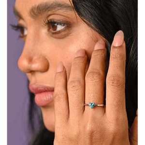 NOVAMART Fine 925 Sterling Silver Blue Heart Finger <b>Ring</b> <b>Adjustable</b> Band Topaz Stone Oval Cut Diamond Rhodium Plated Platinum Je - Product Image 4