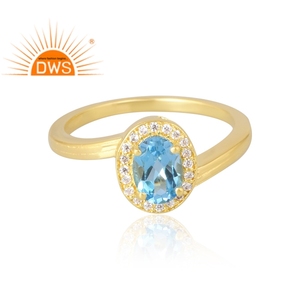 Venta caliente 925 plata esterlina 18K chapado en oro Cz natural y Topacio Azul anillo de piedras preciosas Demi fabricante de joyería fina - Product Image 3