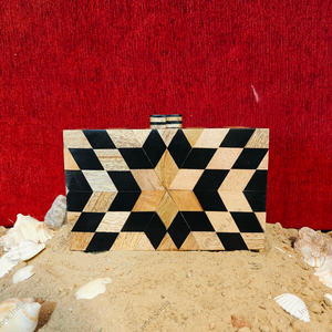 Luxury Geometric Resin and Natural Wood Inlay <b>Clutch</b> <b>Bag</b> with Bold Symmetrical Design Handcrafted Evening Statement Handbag - Product Image 1