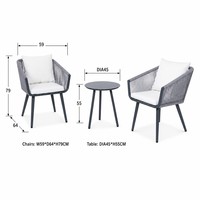 Joye Leisure Açık Hava Otel Bahçe Halat Bistro Seti Sehpa ve 2 Kişilik Sandalyeler Lüks Alüminyum Yemek Mobilyaları