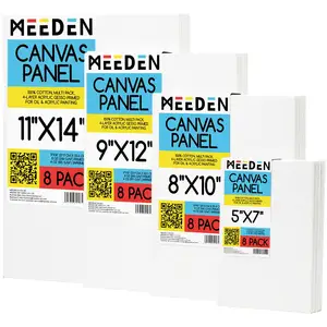 MEEDEN 8-Pack 100% cotone 8oz pannelli di tela con primer Gesso per dipingere pannelli di tela bianca bianca in bianco di dimensioni Multiple per acrilici