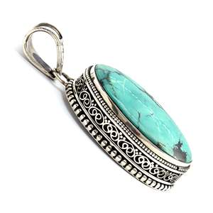 Colgante clásico de Plata de Ley 925 con piedras preciosas de turquesa tibetana, colgantes y dijes finos al por mayor en forma ovalada - Product Image 3
