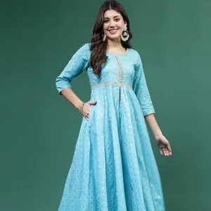 Le donne turchese blu ricamato Palazzo Kurta con Dupatta Set abito da sposa con Dupatta tradizionale abbigliamento indiano