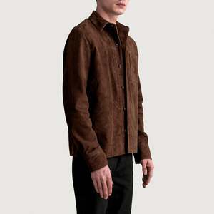 Camisa Casual de Gamuza Color Moca para Hombre, Cuello Alto Moderno, Mangas Largas, Tallas hasta 6XL, Otoño Invierno, Forro de Viscosa, Bolsillo en el Pecho - Product Image 2