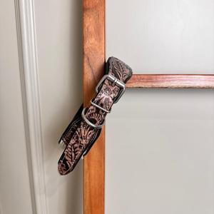 100% Natural Hair on Metallic Cowhide Branded Dog Collar Hand Tooled Western Padded Collar Engraved Genuine Leather Pet Collar - Product Image 5