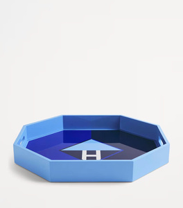 Nouveau Design Hexagone Bleu Laque Plateau De Service Avec Poignée Peint À La Main Brillant Plateau Décoratif Pour Cadeau & Affichage - Product Image 2