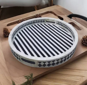 Bandeja de servicio con incrustaciones de hueso elegante hecha a mano, Plato decorativo para mesa de centro, cocina disponible a precios mayoristas - Product Image 3