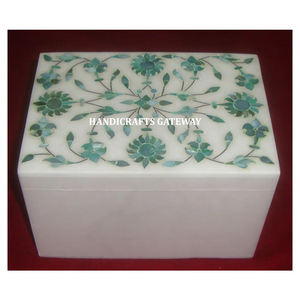 Fabricant de nacre en marbre blanc incrusté exclusif pour boîte de rangement de bijoux en marbre blanc décorative et faite à la main - Product Image 1