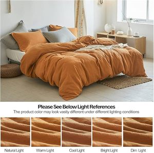 French Washed Flax Duvet Cover Rust Color Soft Breathable Cotton <b>Bedding</b> Button Closure Solid Natural Farmhouse Style Home Hotel - Product Image 2
