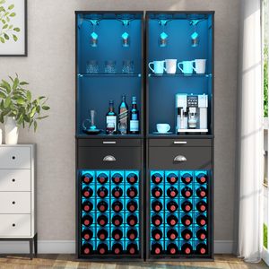 Mobile Bar Angolare Alto con Portabottiglie, Porta Bicchieri, Luci LED e Cassetto per Spazi Ristretti - Product Image 2