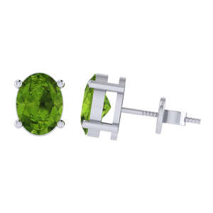 August Birthstone White Gold Plated Sterling Silver Oval Cut <b>Peridot</b> Gemstone Stud <b>Earrings</b> 6.0mm X 8.0mm 2 Carat Fine Jewelry - Product Image 5