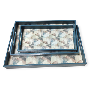 Ensemble de 3 plateaux de service de style arabe - Plateaux gigognes de luxe pour le Ramadan et l'Aïd avec motif de tapis persan et poignées découpées Vert menthe - Product Image 5