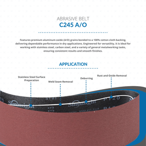 Sun Might C245 Cinturón abrasivo de grano de óxido de aluminio de larga duración 2000x50mm para aplicaciones secas de metalurgia y acabado de superficies - Product Image 2