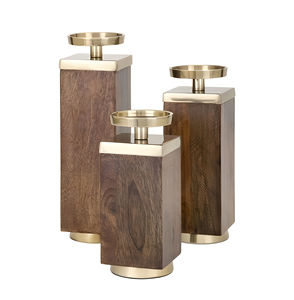 Bougeoir moderne en bois et acrylique avec base transparente transparente au design cylindrique et finition en bois naturel - Product Image 5