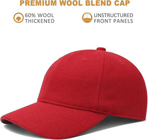 Casquettes de baseball féminines d'hiver à large bord casquettes de baseball unisexe gris 6 panneaux casquette de baseball en laine personnalisée - Product Image 2