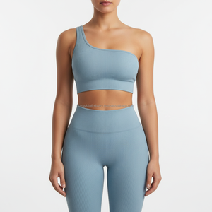 Conjunto de Yoga de 2 Piezas para Mujer, Personalizado OEM, Top Deportivo de Un Hombro y Leggings de Cintura Alta, Ropa Deportiva sin Costuras para Gimnasio - Product Image 1